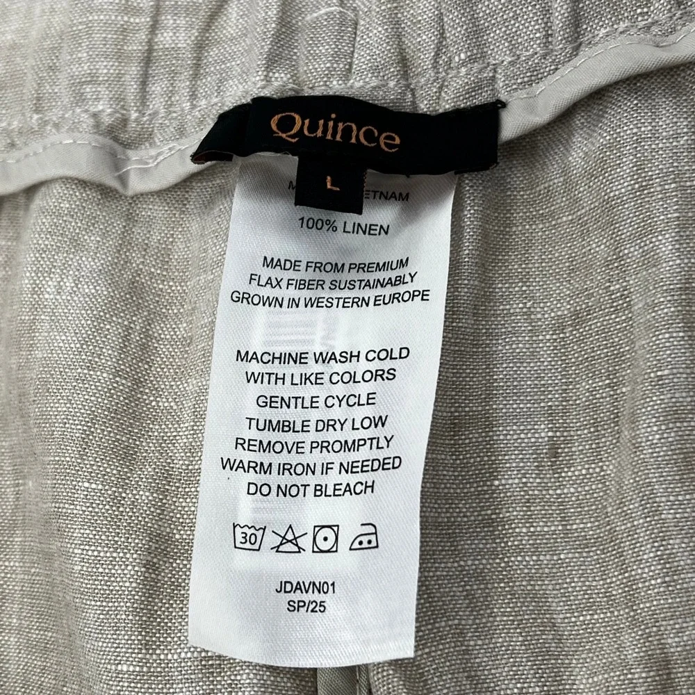 Quince 100% European Linen Pants Flax Tan Women's Size Large Cropped Relaxed